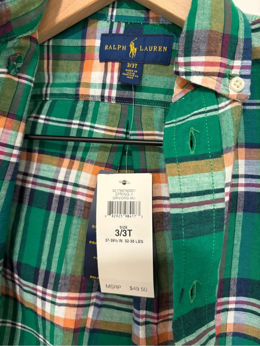 Ralph Lauren Green Plaid Button-Down Shirt for Kids